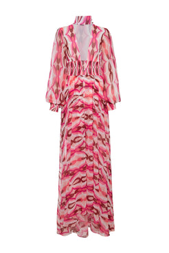 Vestido longo gola twist rosa