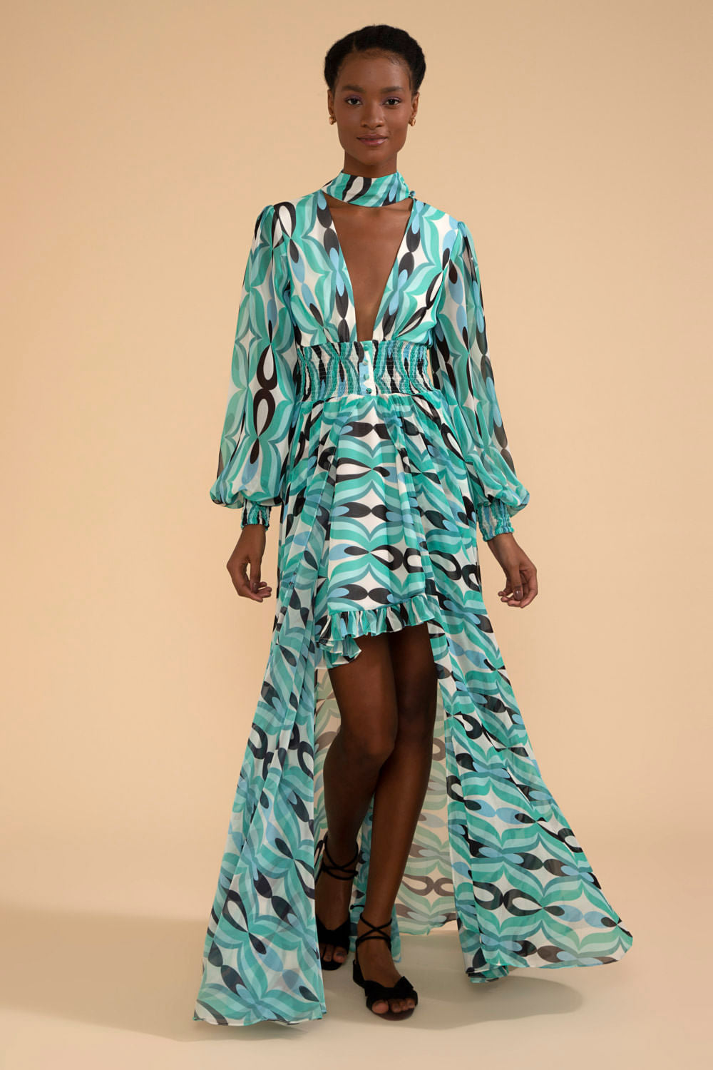 VESTIDO LONGO GOLA TWIST VERDE