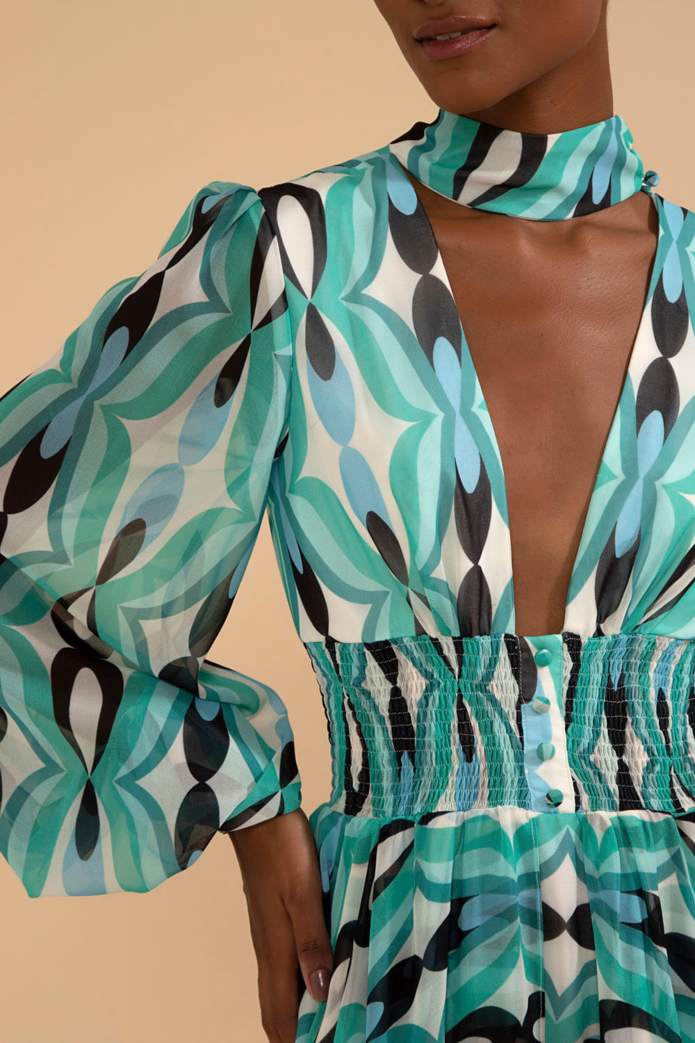 VESTIDO LONGO GOLA TWIST VERDE