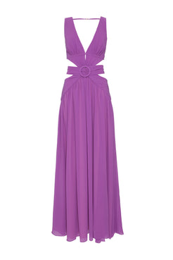 VESTIDO LONGO RECORTES SEM MANGA CHIFFON ÍRIS LILAS