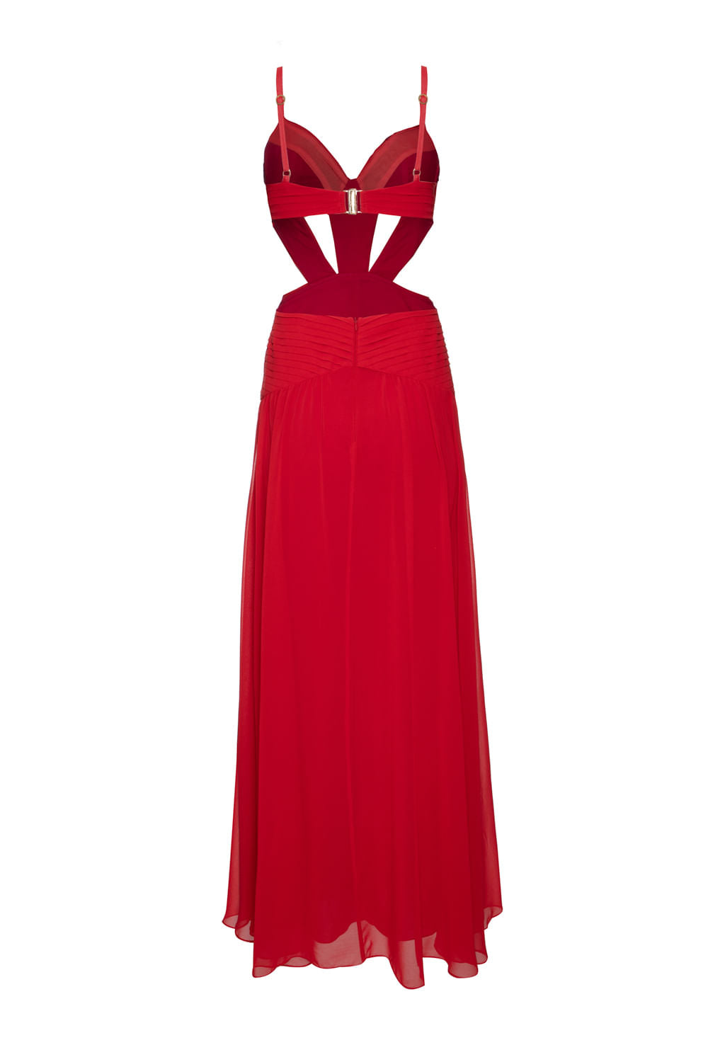 VESTIDO LONGO BUSTO BORDADO CHIFFON ÍRIS VERMELHO