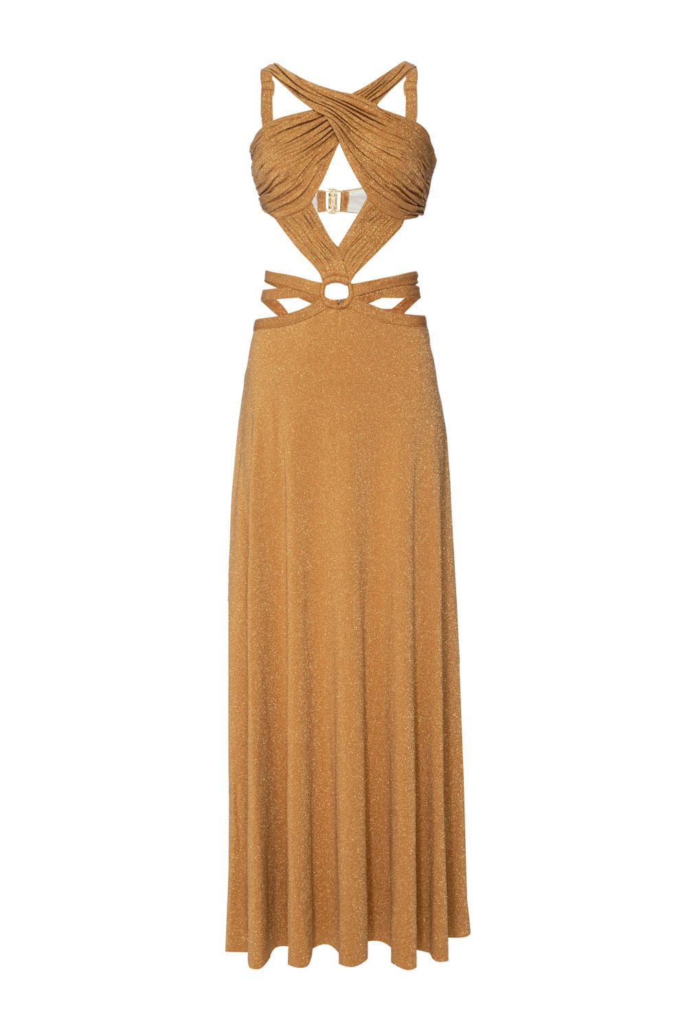 VESTIDO LONGO DECOTE CRUZADO LUREX CAMDEN DOURADO