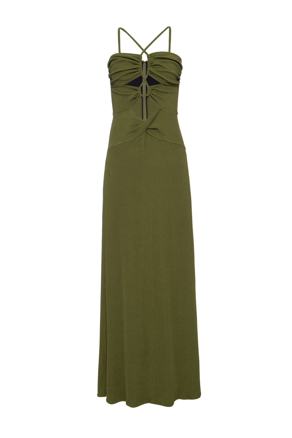 VESTIDO LONGO DECOTE FRANZIDO MALHA BASEL VERDE