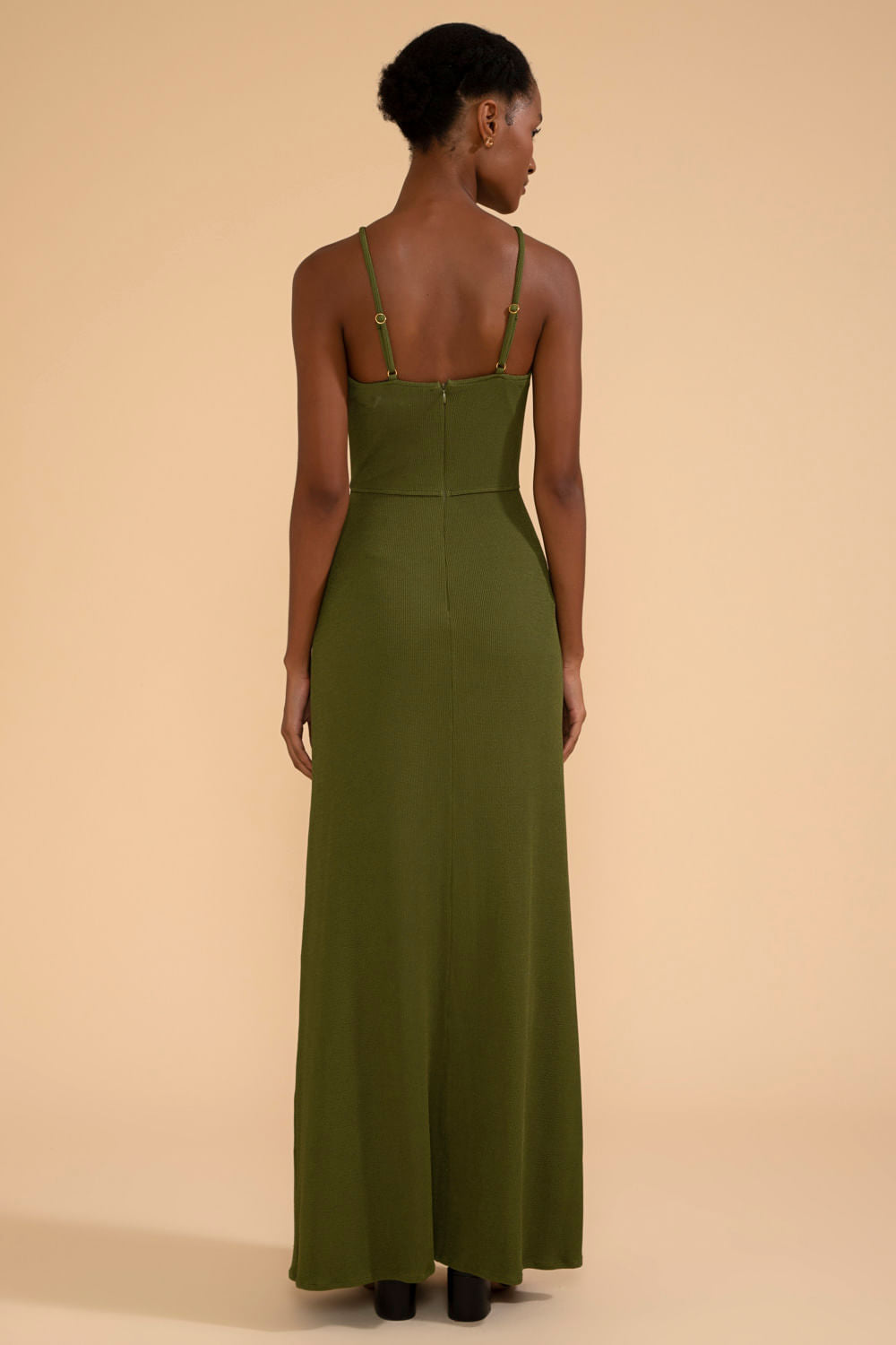 VESTIDO LONGO DECOTE FRANZIDO MALHA BASEL VERDE