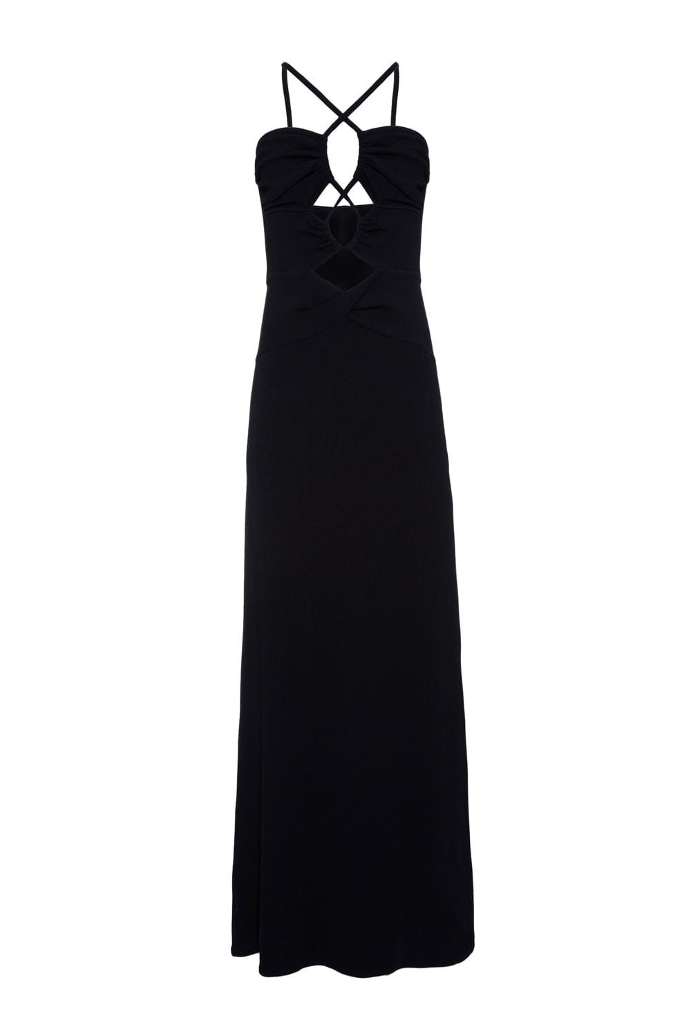 VESTIDO LONGO DECOTE FRANZIDO MALHA BASEL PRETO