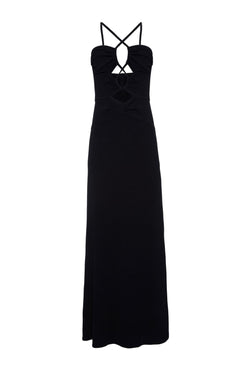VESTIDO LONGO DECOTE FRANZIDO MALHA BASEL PRETO