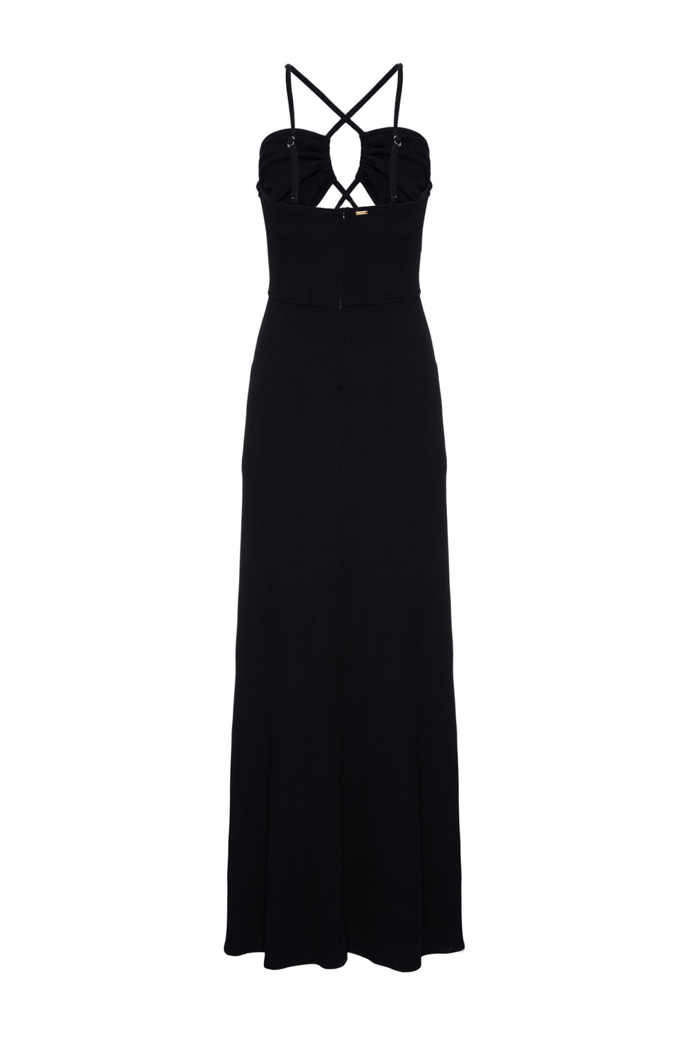 VESTIDO LONGO DECOTE FRANZIDO MALHA BASEL PRETO