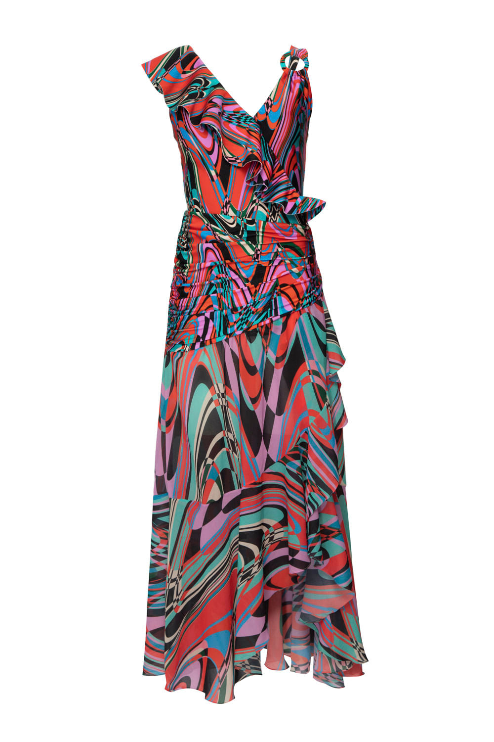 VESTIDO LONGO ARGOLA PSICODELIA  VERMELHO