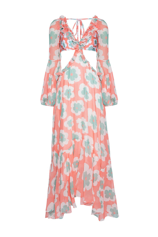 VESTIDO LONGO WIND FLOWER CORAL