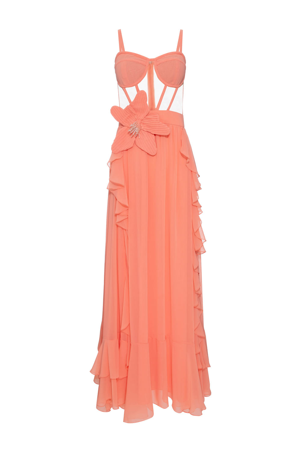 VESTIDO LONGO CORSET CHIFFON ÍRIS LARANJA
