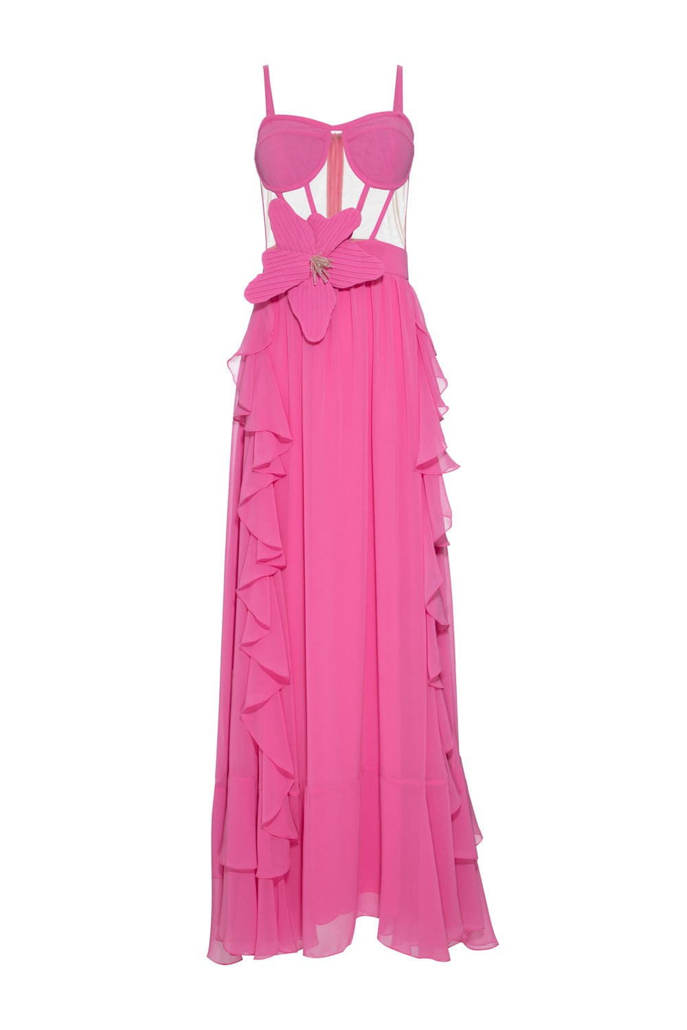 VESTIDO LONGO CORSET CHIFFON ÍRIS ROSA