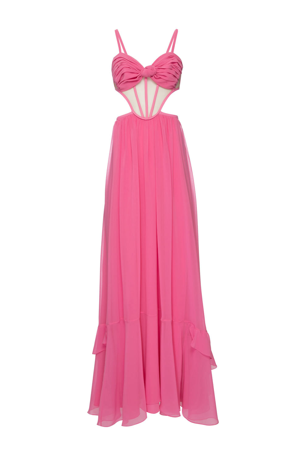 VESTIDO LONGO BUSTO NÓ CHIFFON ÍRIS ROSA