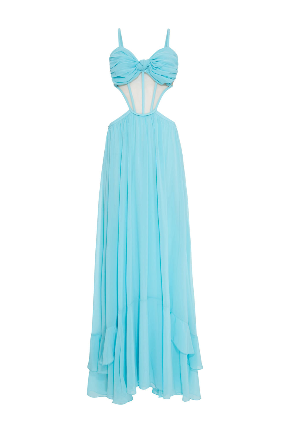 VESTIDO LONGO BUSTO NÓ CHIFFON ÍRIS AZUL