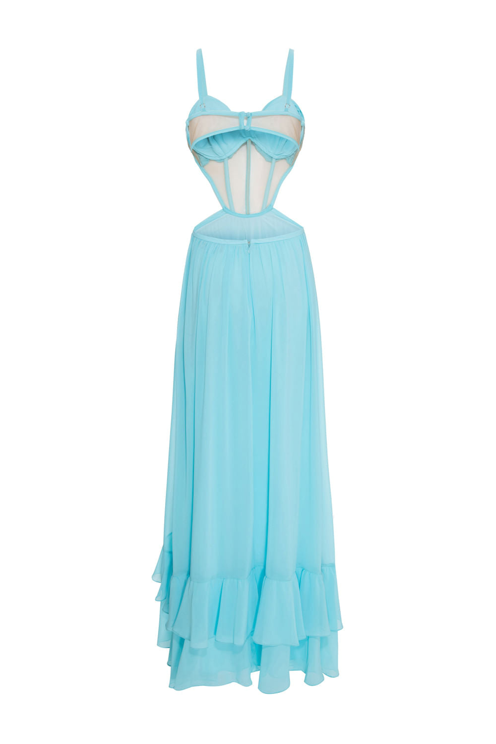 VESTIDO LONGO BUSTO NÓ CHIFFON ÍRIS AZUL