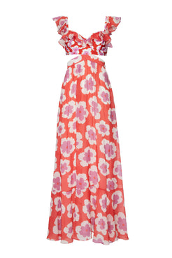 VESTIDO LONGO ALÇA BABADOS WIND FLOWER VERMELHO