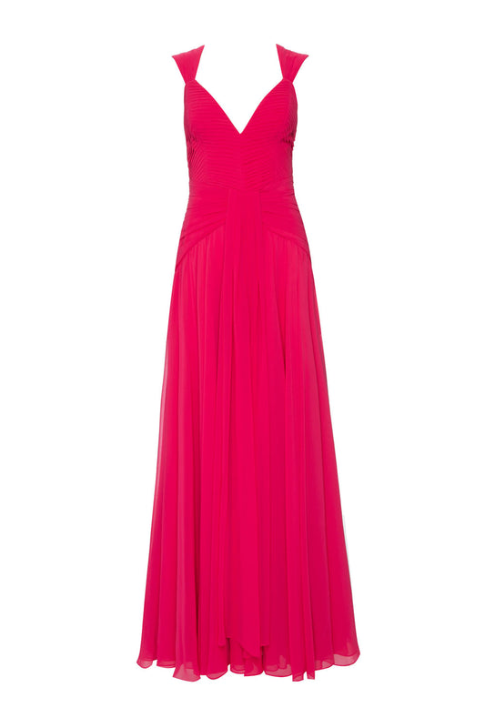 VESTIDO LONGO PALA PREGAS CHIFFON ÍRIS PINK
