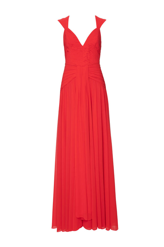 VESTIDO LONGO PALA PREGAS CHIFFON ÍRIS VERMELHO
