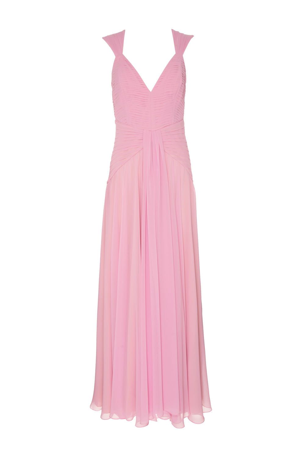 VESTIDO LONGO PALA PREGAS CHIFFON ÍRIS ROSA