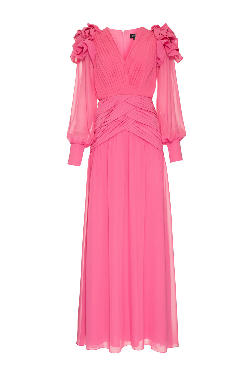 VESTIDO LONGO FLORES CHIFFON ÍRIS ROSA