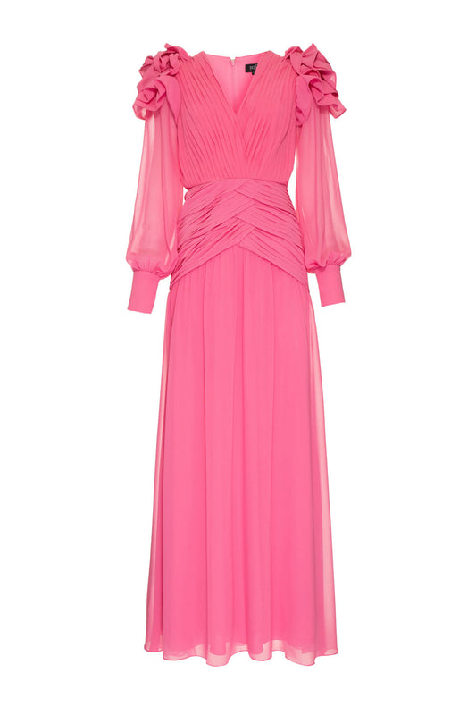 VESTIDO LONGO FLORES CHIFFON ÍRIS ROSA