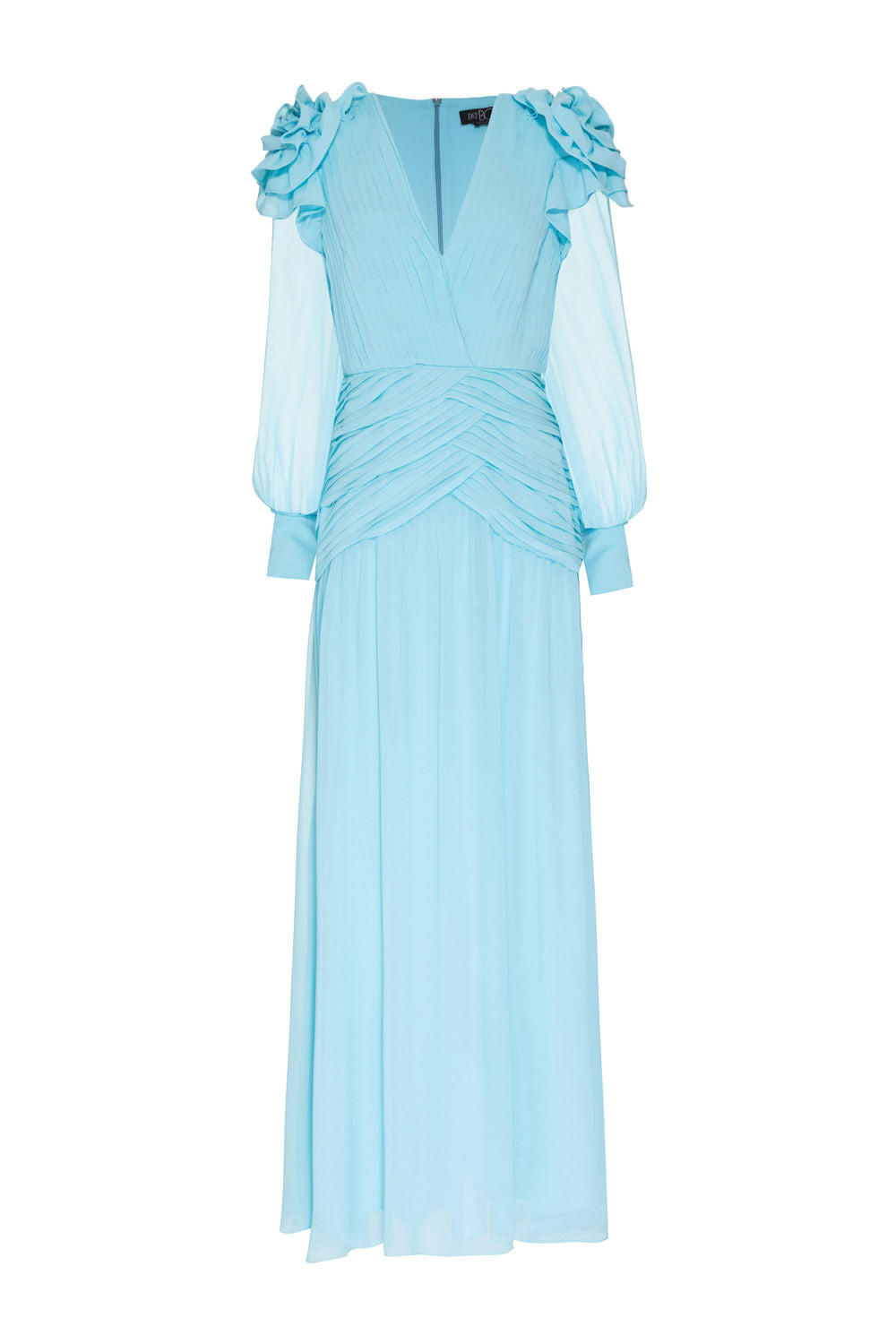 VESTIDO LONGO FLORES CHIFFON ÍRIS AZUL