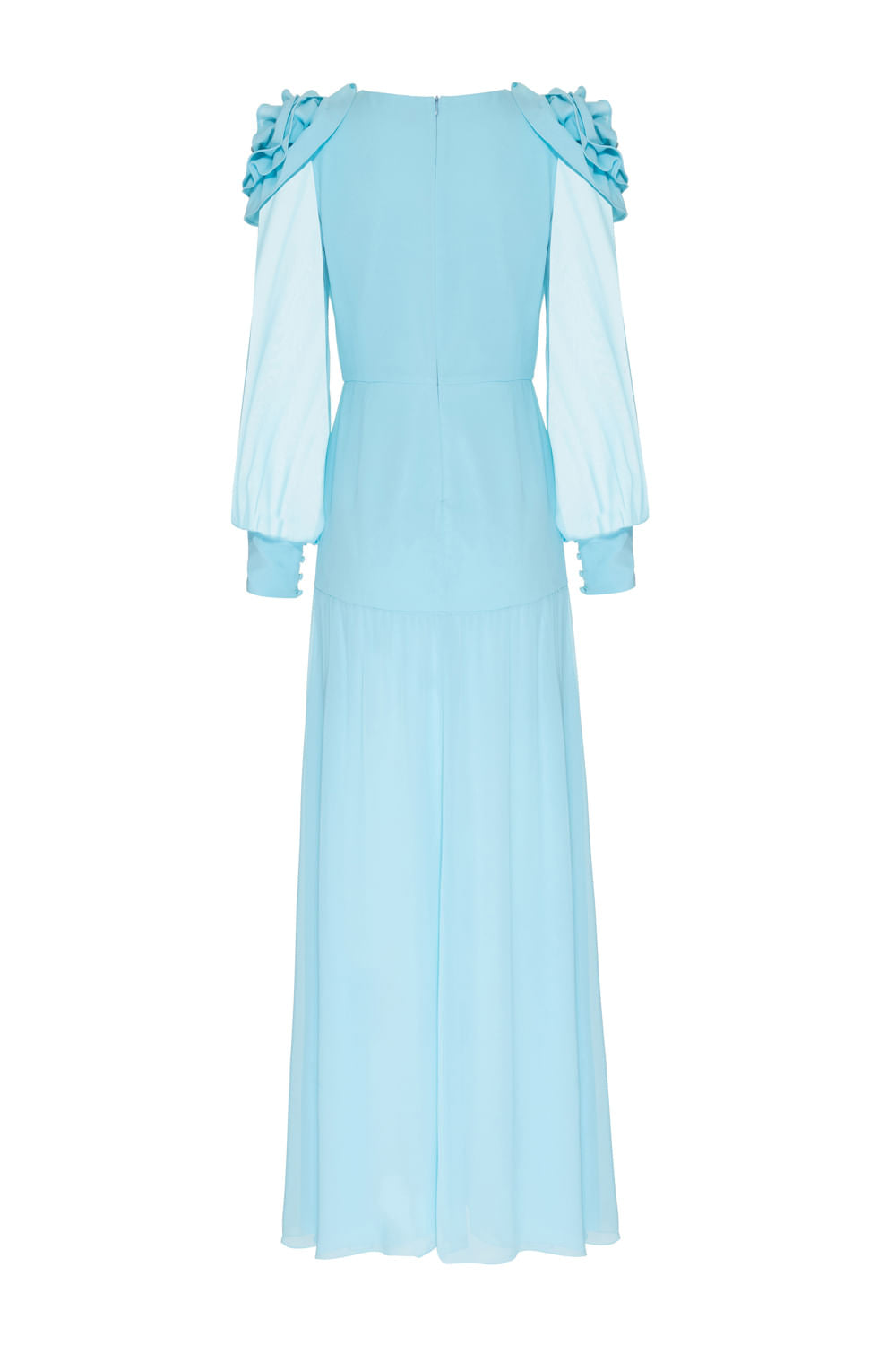 VESTIDO LONGO FLORES CHIFFON ÍRIS AZUL