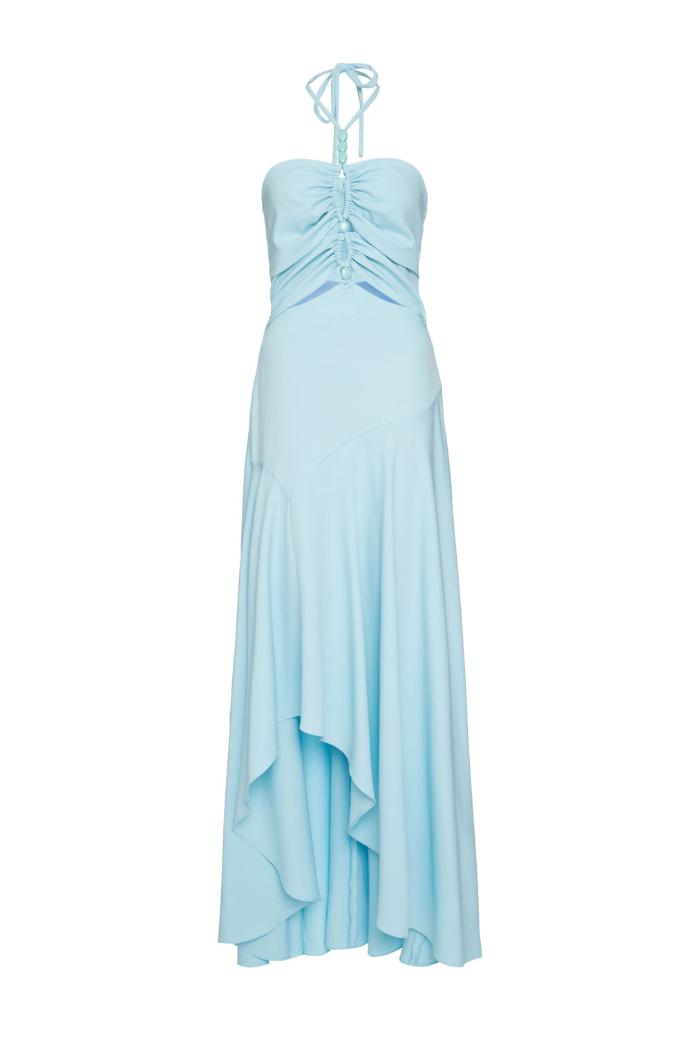 VESTIDO LONGO ASSÍMÉTRICO CREPE DAISY AZUL