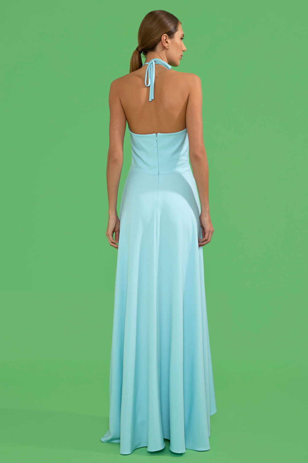 VESTIDO LONGO ASSÍMÉTRICO CREPE DAISY AZUL