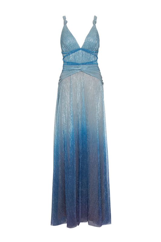 VESTIDO LONGO ALÇAS NÓ LUREX TWIGGY AZUL