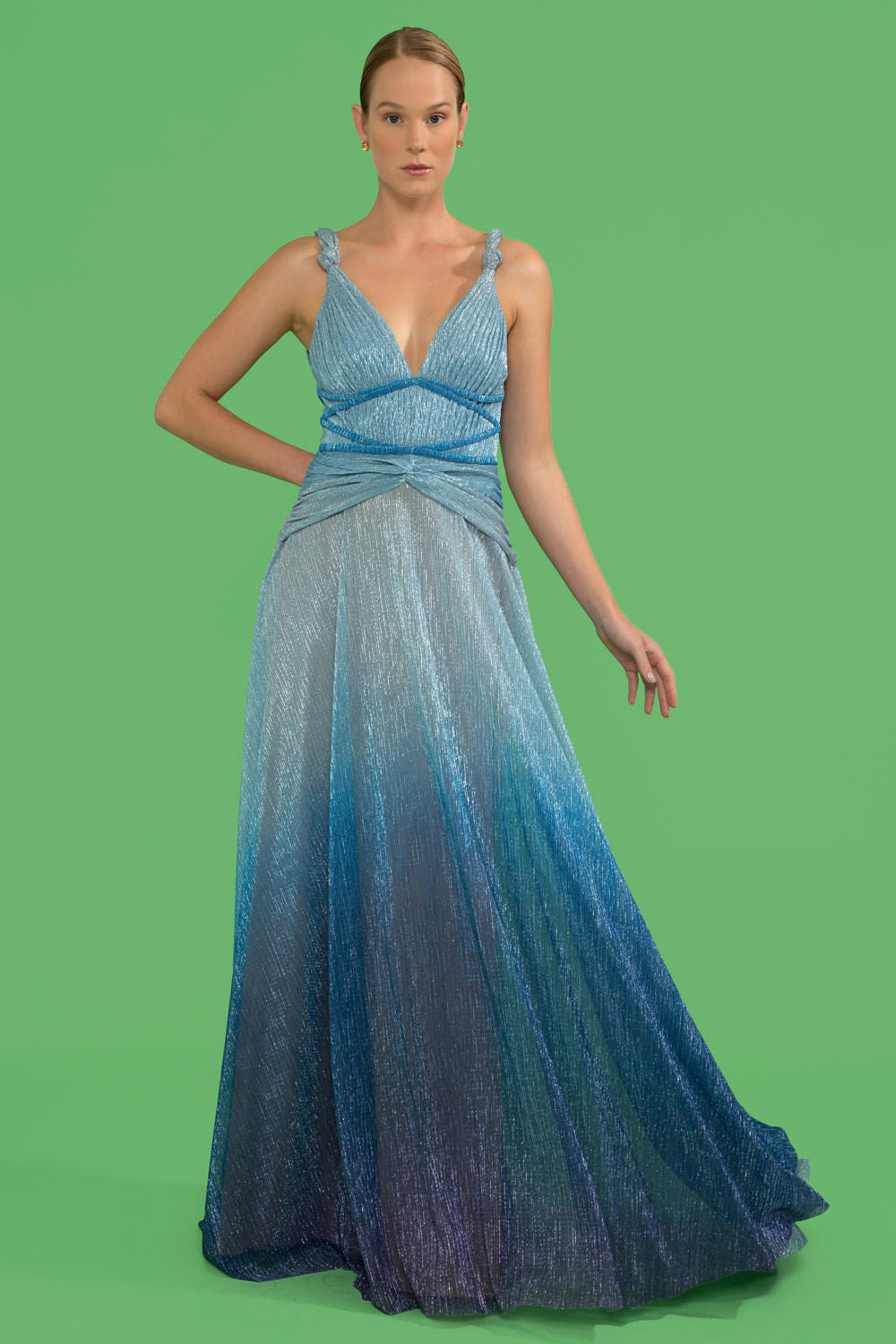 VESTIDO LONGO ALÇAS NÓ LUREX TWIGGY AZUL