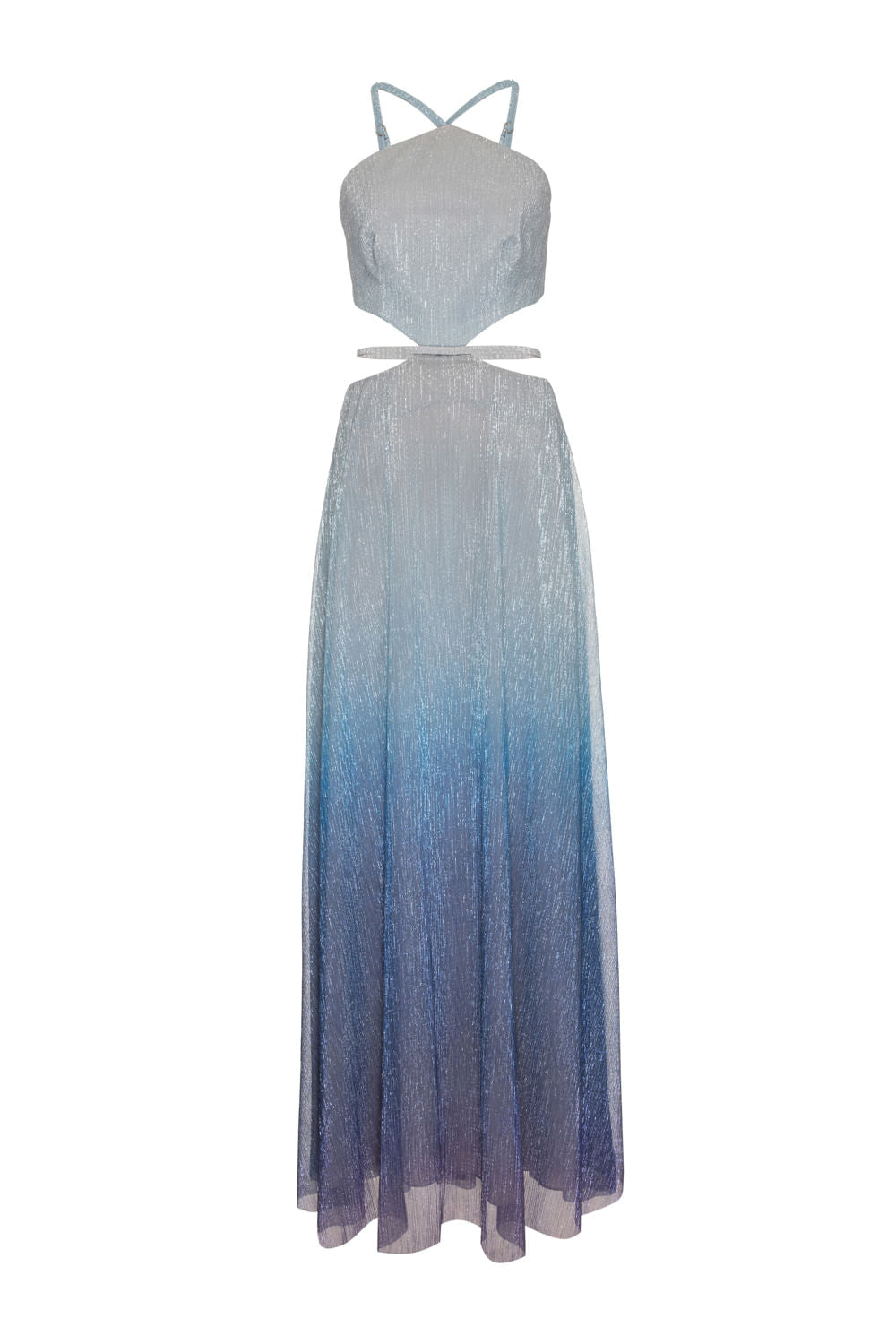 VESTIDO LONGO FRENTE ÚNICA LUREX TWIGGY AZUL