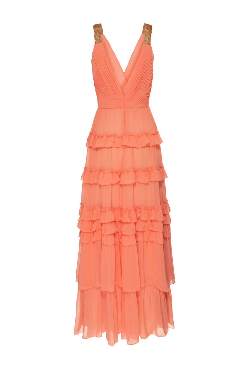VESTIDO LONGO ALÇA STRASS CHIFFON ÍRIS LARANJA