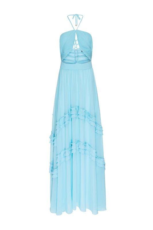 VESTIDO LONGO TIRAS CHIFFON ÍRIS AZUL