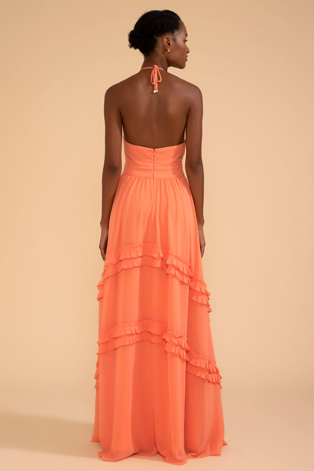VESTIDO LONGO TIRAS CHIFFON ÍRIS LARANJA