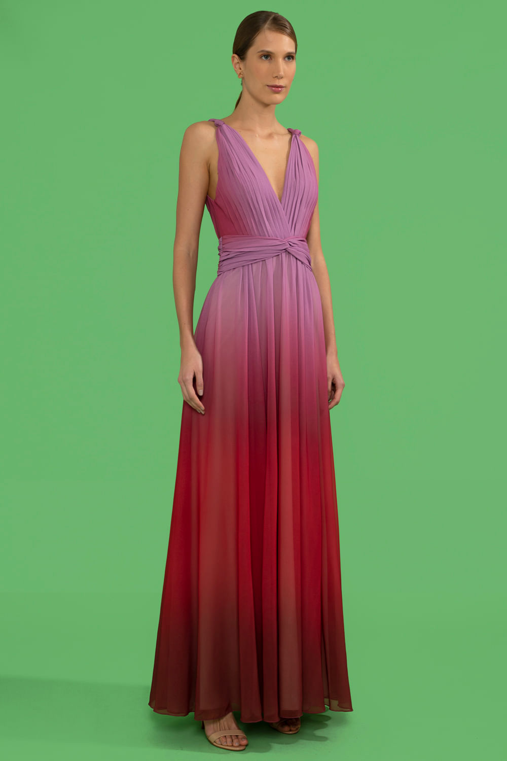 VESTIDO LONGO TORCIDO DEGRADÊ CATHERINE VERMELHO