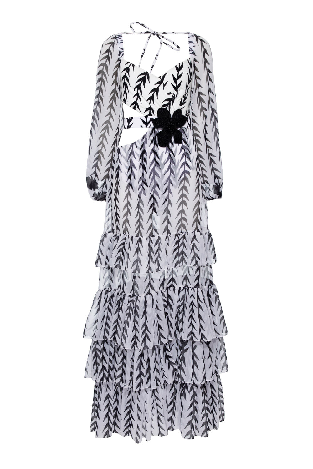 VESTIDO LONGO MANGAS BARRADO BEM ME QUER OFF WHITE