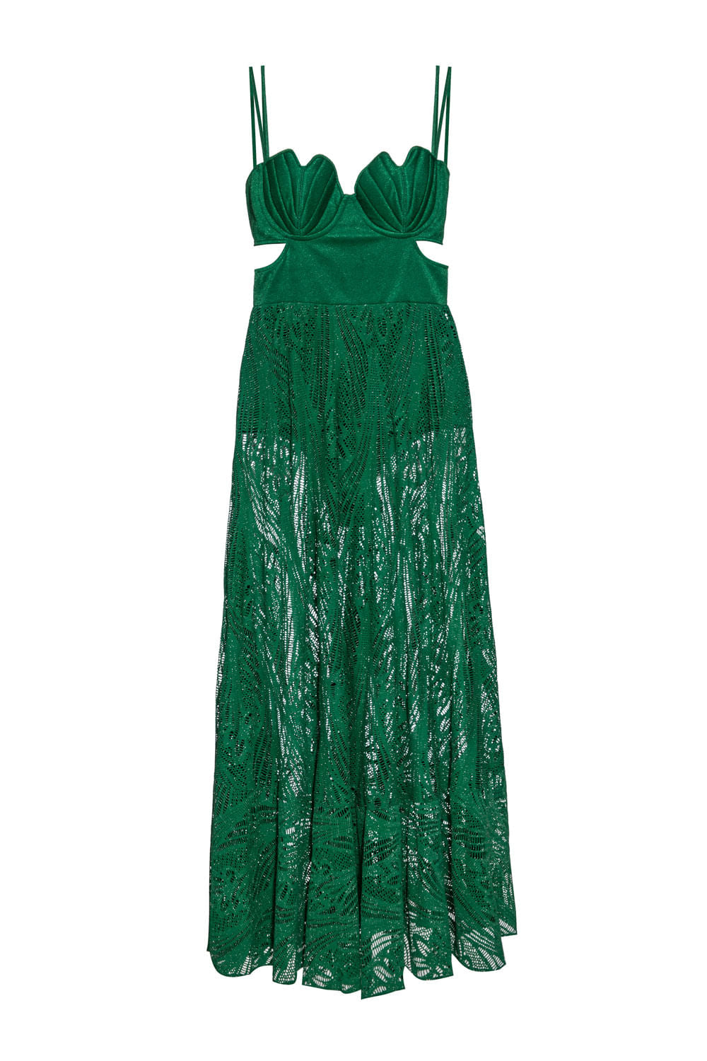 VESTIDO LONGO RECORTES TELA FARROW VERDE