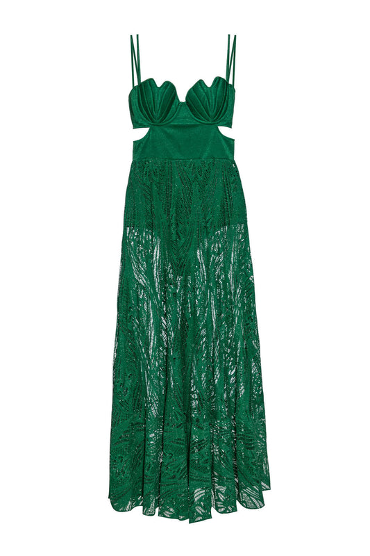 VESTIDO LONGO RECORTES TELA FARROW VERDE