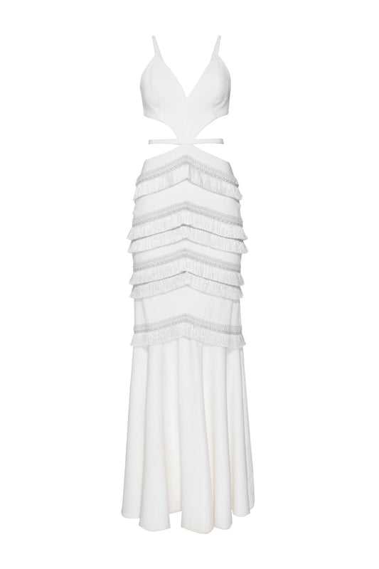 VESTIDO LONGO FRANJAS NANCY OFF WHITE