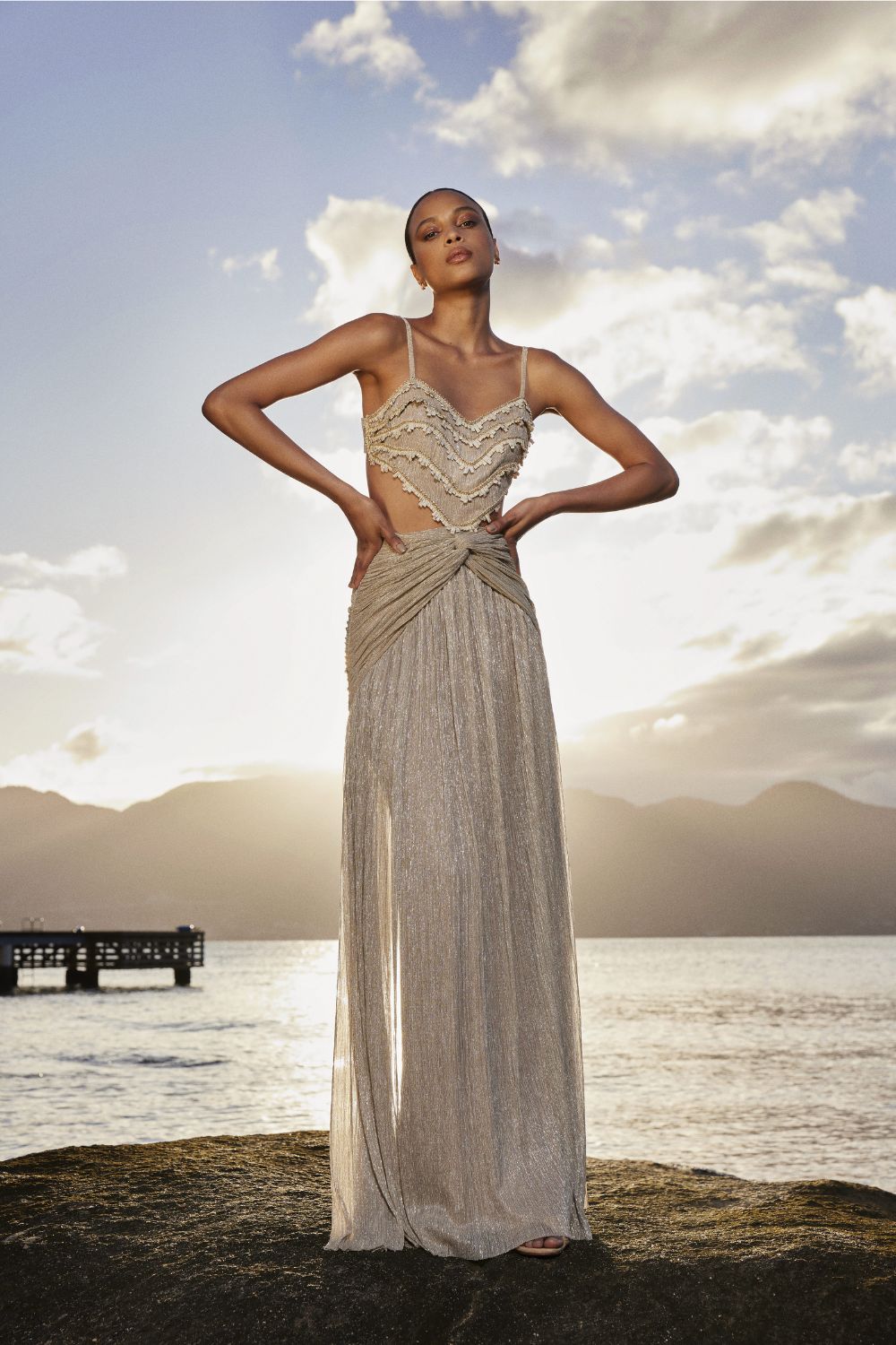 VESTIDO LONGO LUREX HARDY DOURADO