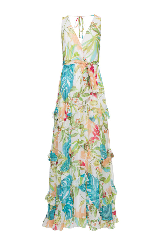 VESTIDO LONGO BABADO TROPICÁLIA OFF WHITE