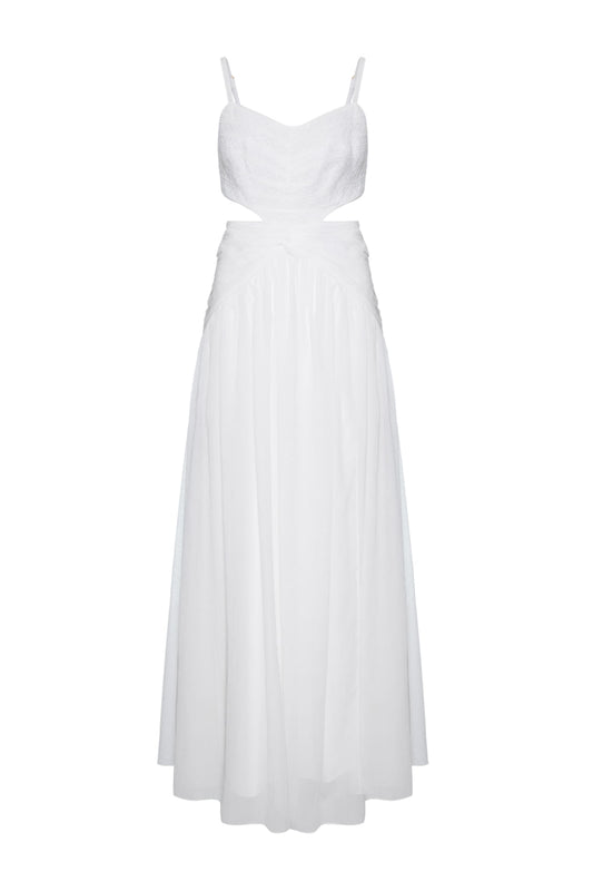 VESTIDO LONGO ENTREMEIO PARTY TATE OFF WHITE