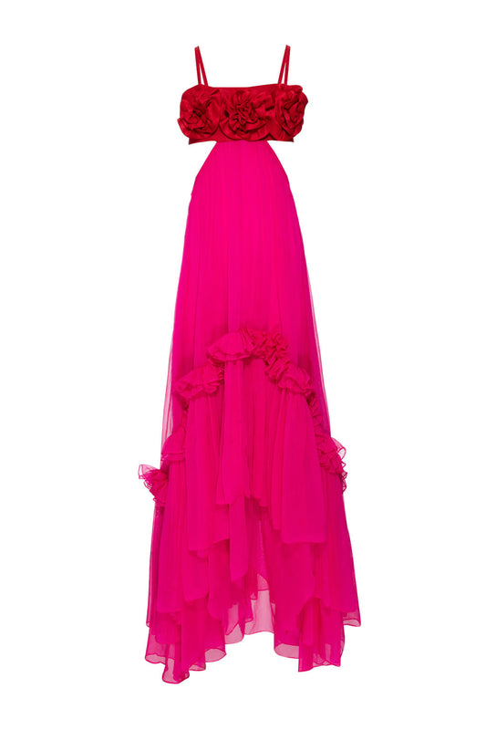 VESTIDO LONGO ASSIMÉTRICO PARTY TATE PINK