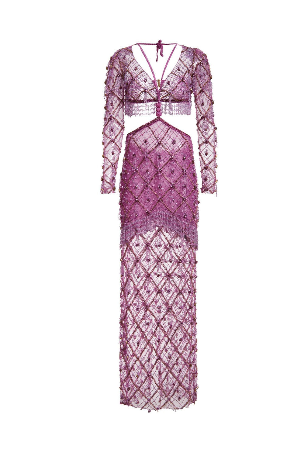 VESTIDO LONGO TULE CRYSTAL ROXO