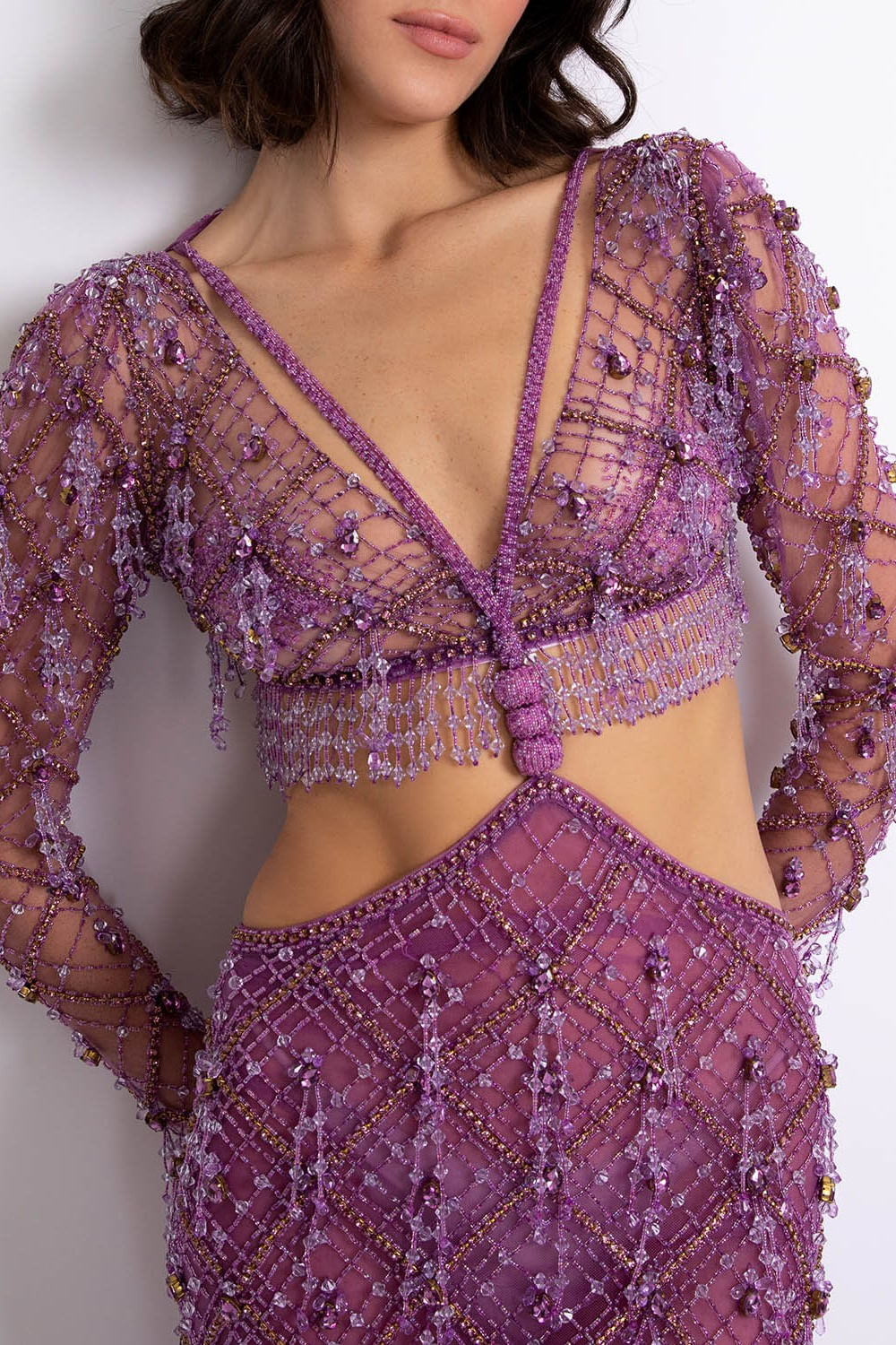 VESTIDO LONGO TULE CRYSTAL ROXO