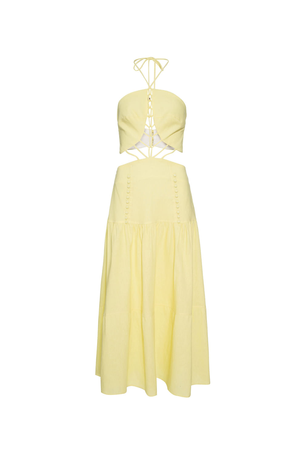 VESTIDO MÍDI BOTÕES LINHO BALNEÁRIO AMARELO