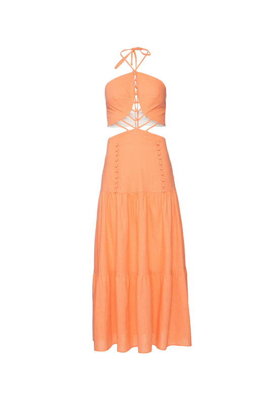 VESTIDO MÍDI BOTÕES LINHO BALNEÁRIO CORAL