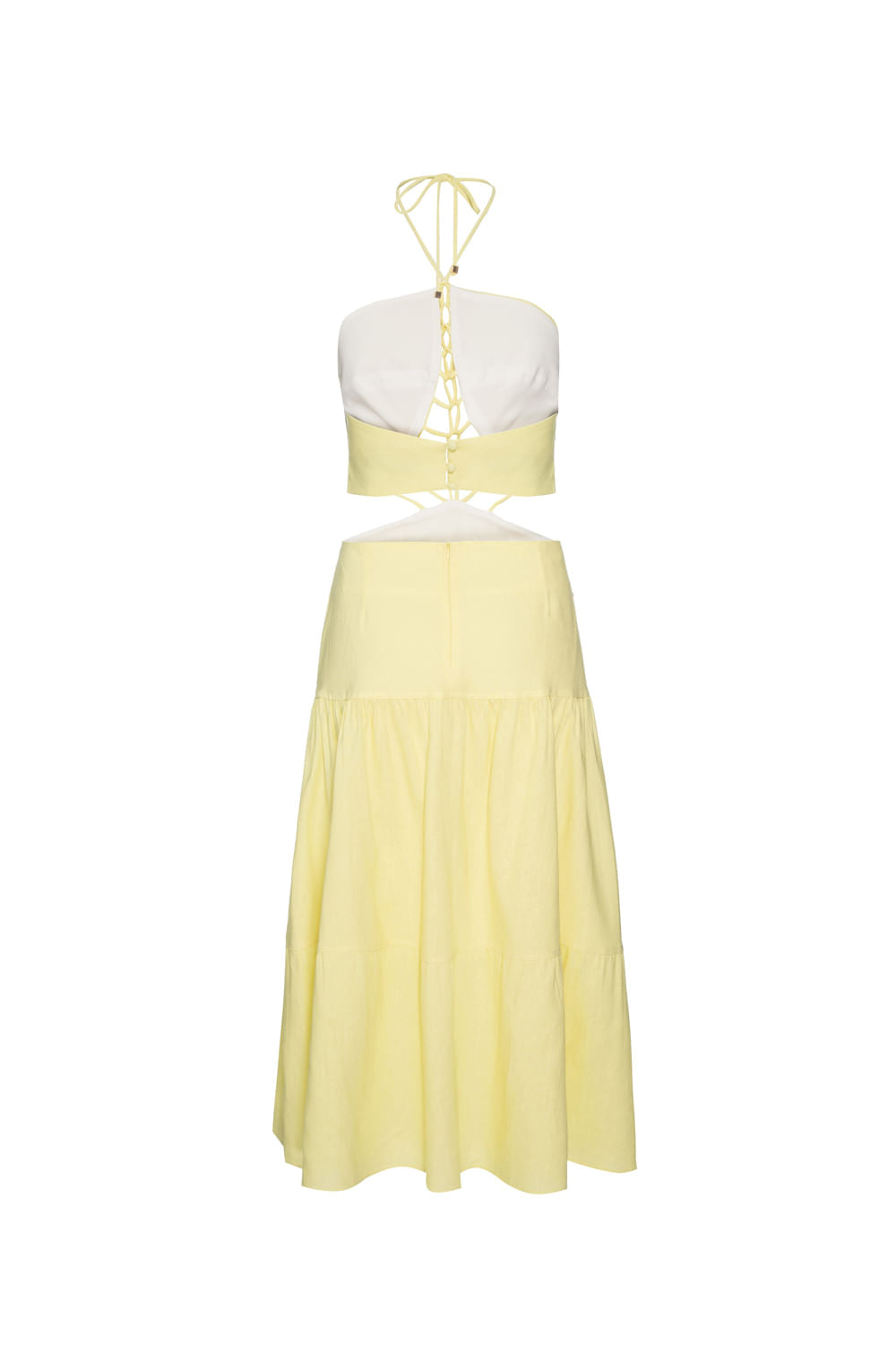 VESTIDO MÍDI BOTÕES LINHO BALNEÁRIO AMARELO