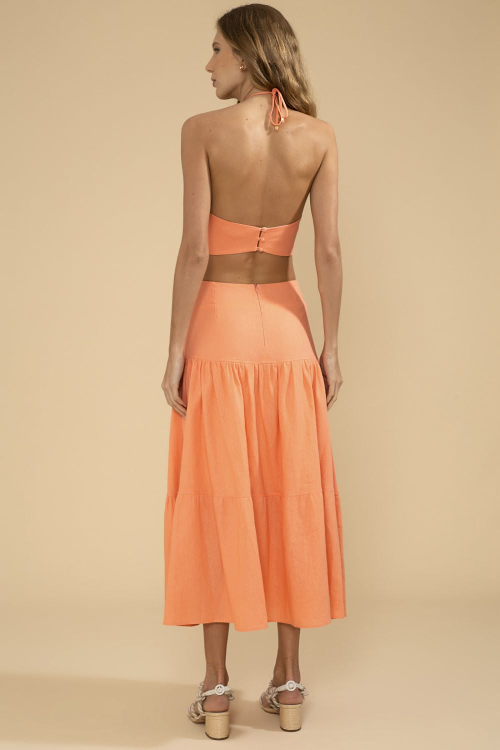 VESTIDO MÍDI BOTÕES LINHO BALNEÁRIO CORAL