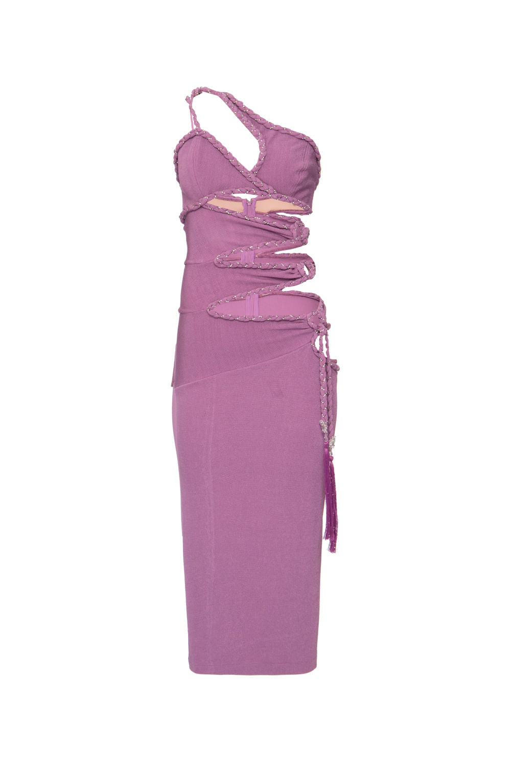 VESTIDO MÍDI BUSTO ASSIMÉTRICO MALHA BASEL LILAS